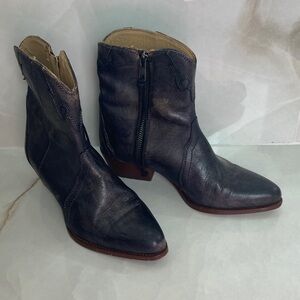 Free People Distressed Black Leather Ankle Boots